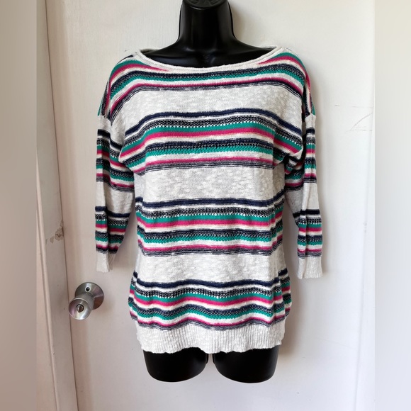 American Living Sweaters - American Living cotton linen blend striped multicolored pullover sweater sz S